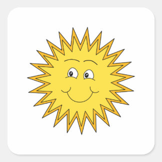 Sticker Carré Soleil d'été jaune avec un visage heureux.