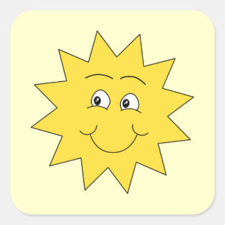 Sticker Carré Soleil Été Jaune Lumineux. Visage Souriant.