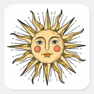 Sticker Carré Soleil jaune avec visage