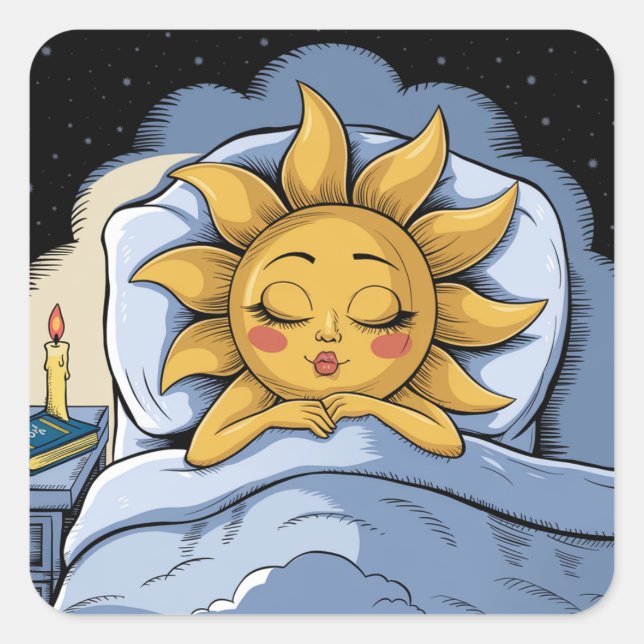 Sticker Carré soleil lunaire dans le lit (Devant)