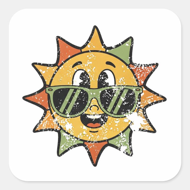 Sticker Carré Soleil Mignon Rétro (Devant)