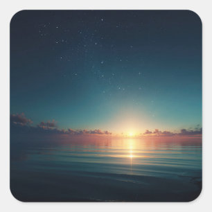 Sticker Carré Soleil se levant sur un océan calme sous une nuit 