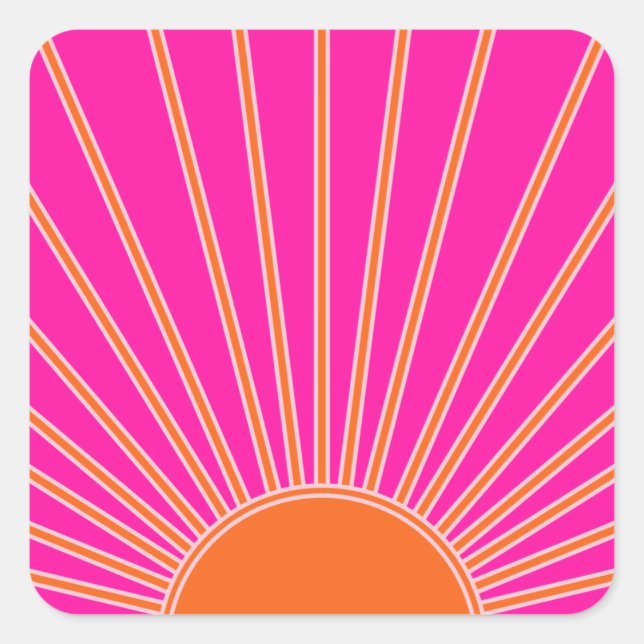 Sticker Carré Soleil Sunrise Hot Rose Et Orange Preppy Sunshine (Devant)