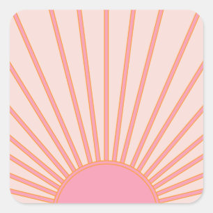 Sticker Carré Soleil Sunrise rose Abstrait Retro Sunshine