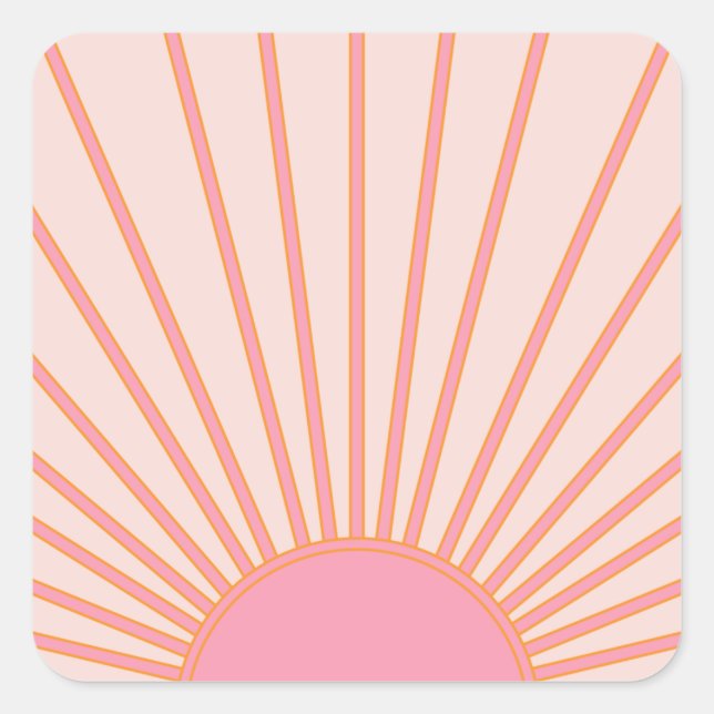 Sticker Carré Soleil Sunrise rose Abstrait Retro Sunshine (Devant)