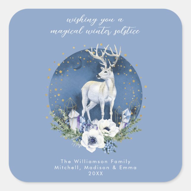 Sticker Carré Solstice d'hiver Deer Bleu Blanc Noël (Devant)