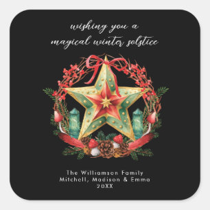 Sticker Carré Solstice d'hiver Wreath Star Noël Yule
