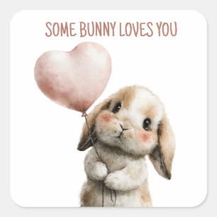 Sticker Carré Some Bunny Loves You avec ballon en forme de cœur