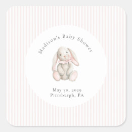 Sticker Carré Some Bunny Sweet Baby Shower Rose Douce