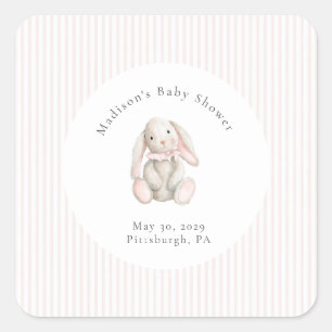 Sticker Carré Some Bunny Sweet Baby Shower Rose Douce