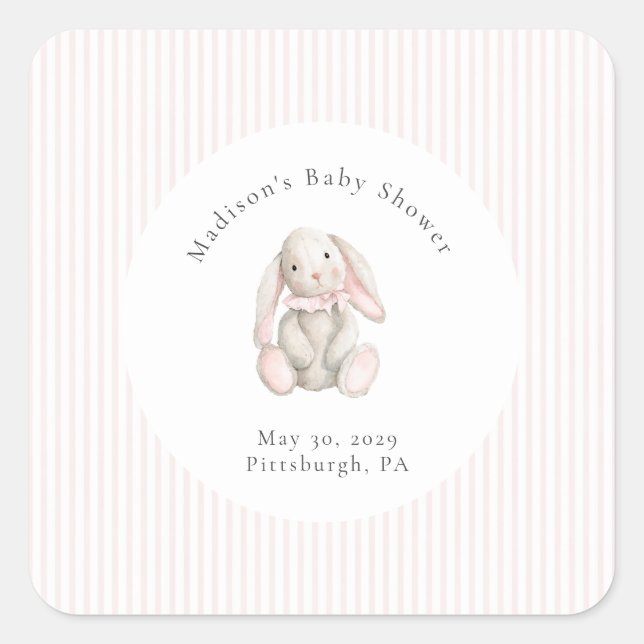 Sticker Carré Some Bunny Sweet Pink Baby Shower  (Devant)