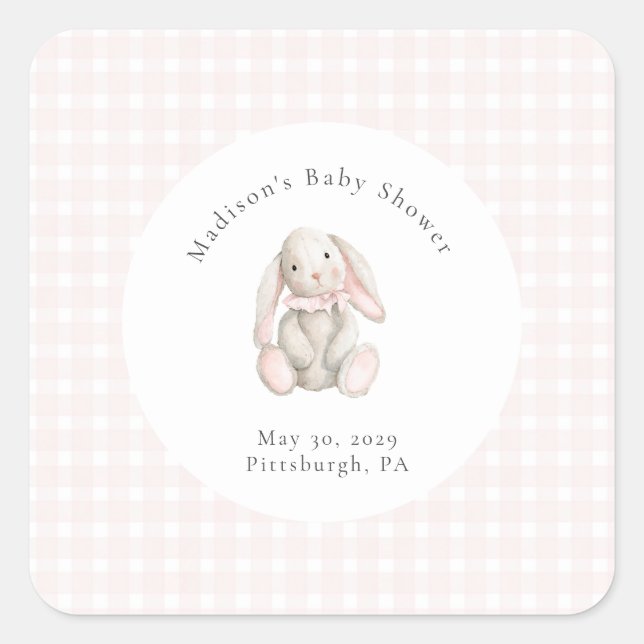 Sticker Carré Some Bunny Sweet Pink Baby Shower  (Devant)