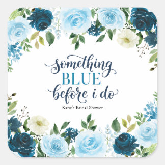 Sticker Carré Something Blue Before I Do Navy Floral Bridal Show