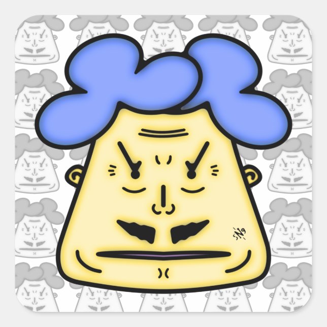 Sticker Carré Son visage de dessin animé Mustache v2-1 (Devant)