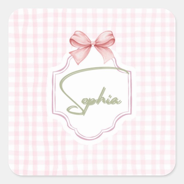 Sticker Carré Sophia Baby Girl Nursery Bow&En vichy personnalisé (Devant)