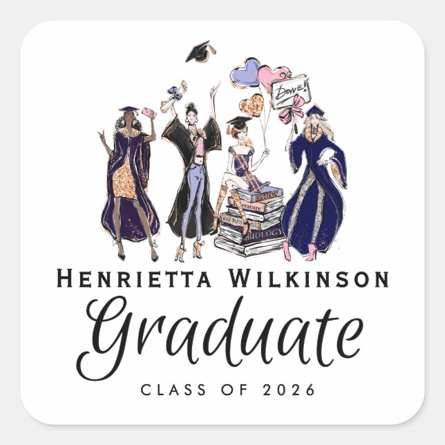 Sticker Carré Sophisticated Graduate Fashionistas Purple Sparkle (Devant)