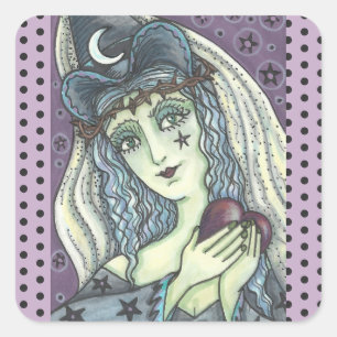 Sticker Carré SORCERESS, BILLETS DE COEUR GOTH WITTER Carré SHEE