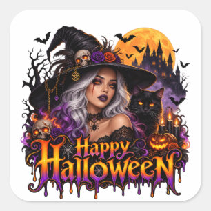 Sticker Carré Sorcier gothique Joyeux Halloween