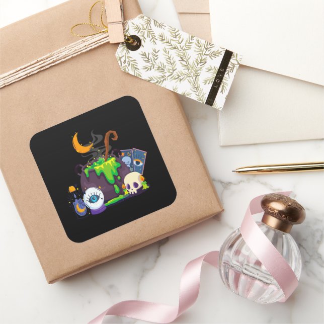 Sticker Carré Sorcière Cuisine Cauldron Potion Sous Le Lune (Cadeaux)