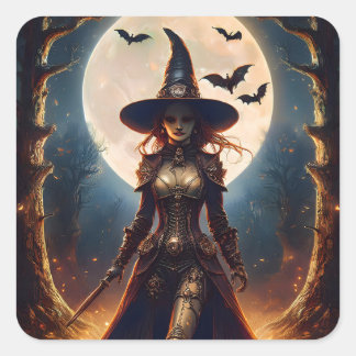 Sticker Carré Sorcière de la forêt Steampunk Halloween