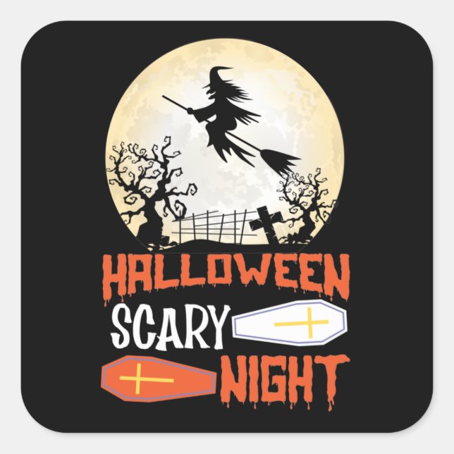Sticker Carré Sorcière Déplaisante de nuit d'Halloween (Devant)
