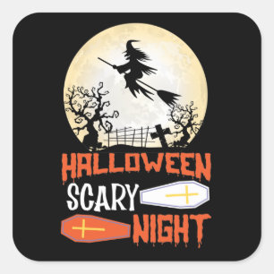 Sticker Carré Sorcière Déplaisante de nuit d'Halloween