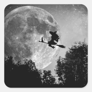 Sticker Carré Sorcière éffrayante sur la Pleine lune de chambre