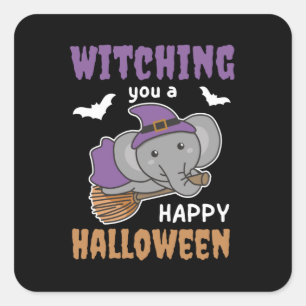 Sticker Carré Sorcière Eléphante Vous Sortit Un Joyeux Sorcier
