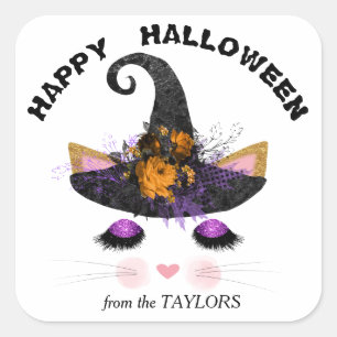 Sticker Carré Sorcière Kitty Face Halloween