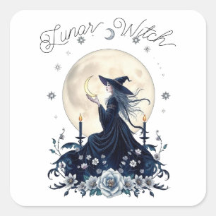 Sticker Carré Sorcière Lunaire Art Céleste Personnalisé