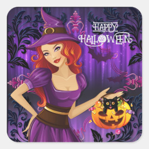 Sticker Carré Sorcière lunaire Éffrayante Halloween personnalisé