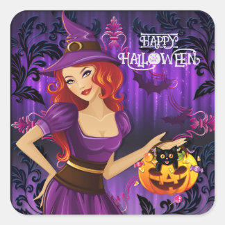 Sticker Carré Sorcière lunaire Éffrayante Halloween personnalisé
