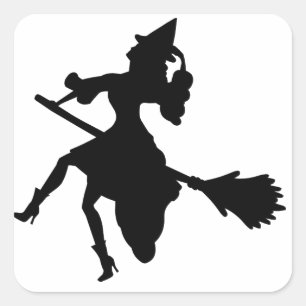 Sticker Carré Sorcière sur un Brromstick