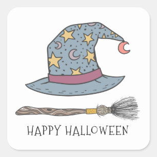 Sticker Carré Sorcières Casquette Broom stick Halloween