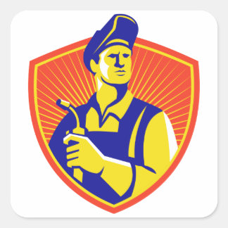 Sticker Carré Souder avec soudure Bouclier de torche Retro