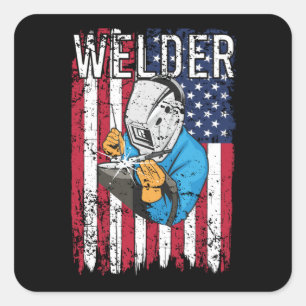 Sticker Carré Souder Vintage USA American Flag Welder