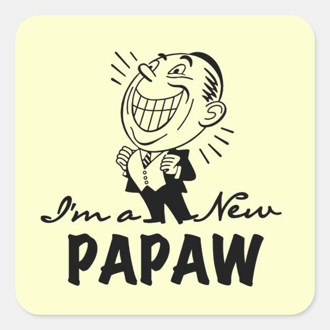 Sticker Carré Souriant de nouveaux t-shirts et cadeaux Papaw (Devant)