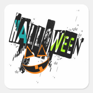 Sticker Carré Sourire abstrait de citrouille d'Halloween