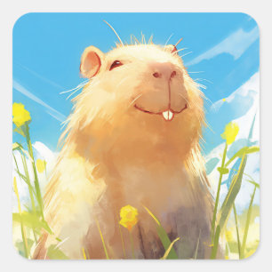 Sticker Carré Sourire de Capybara idiot