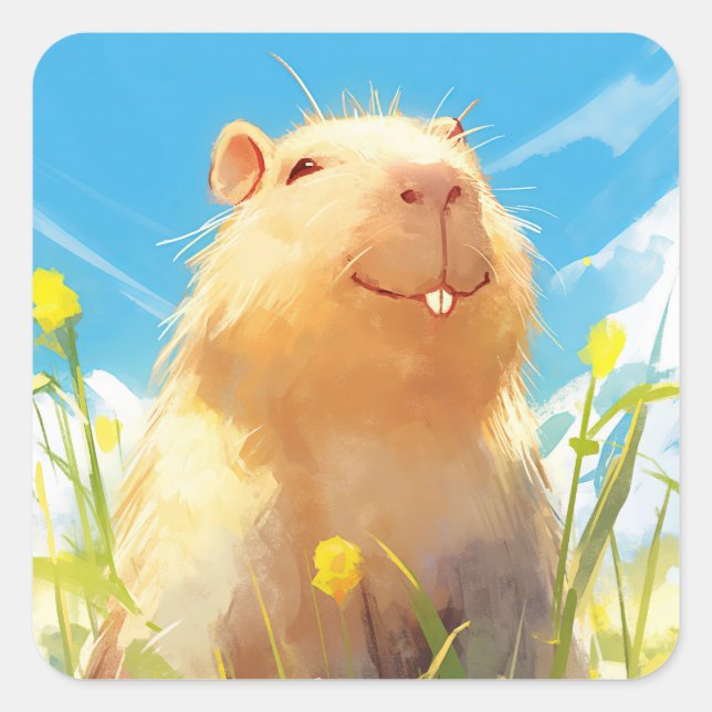 Sticker Carré Sourire de Capybara idiot (Devant)