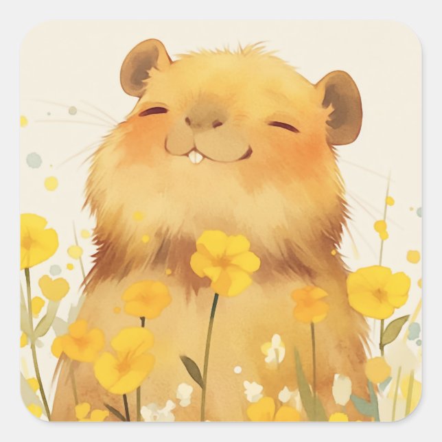 Sticker Carré Sourire Mignon de Capybara (Devant)