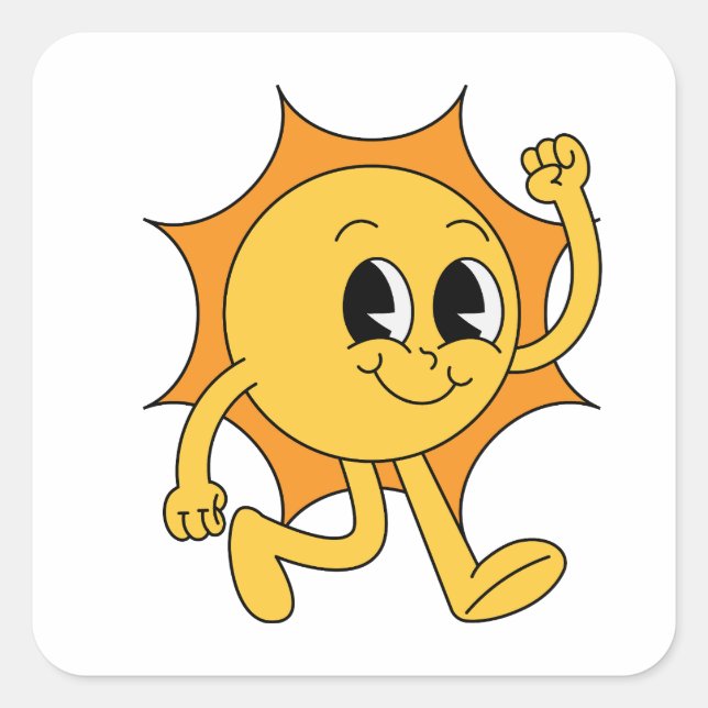 Sticker Carré Sourire Soleil Rétro (Devant)