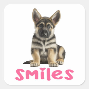 Sticker Carré Sourires Chiot Berger Allemand Mignon Chien Bonjou
