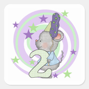 Sticker Carré Souris 2e anniversaire T-shirts et cadeaux