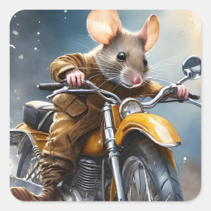 Sticker Carré Souris adorable chevaucher une moto