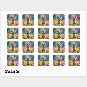 Sticker Carré Souris amusante et mignonne avec cerceau hula, per