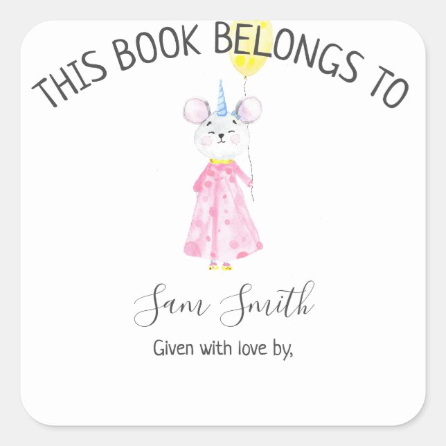 Sticker Carré Souris aquarelle - bibliothèque (Devant)