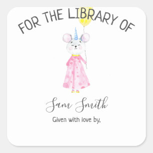 Sticker Carré Souris aquarelle - pour la bibliothèque de