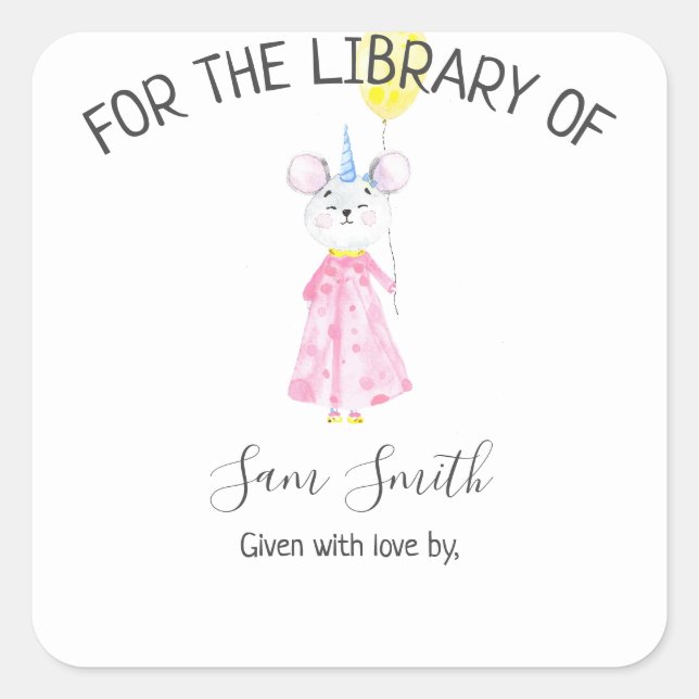 Sticker Carré Souris aquarelle - pour la bibliothèque de (Devant)