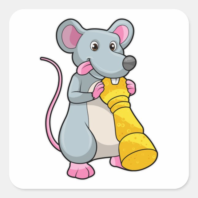 Sticker Carré Souris aux échecs avec pièce d'échecs Pawn (Devant)